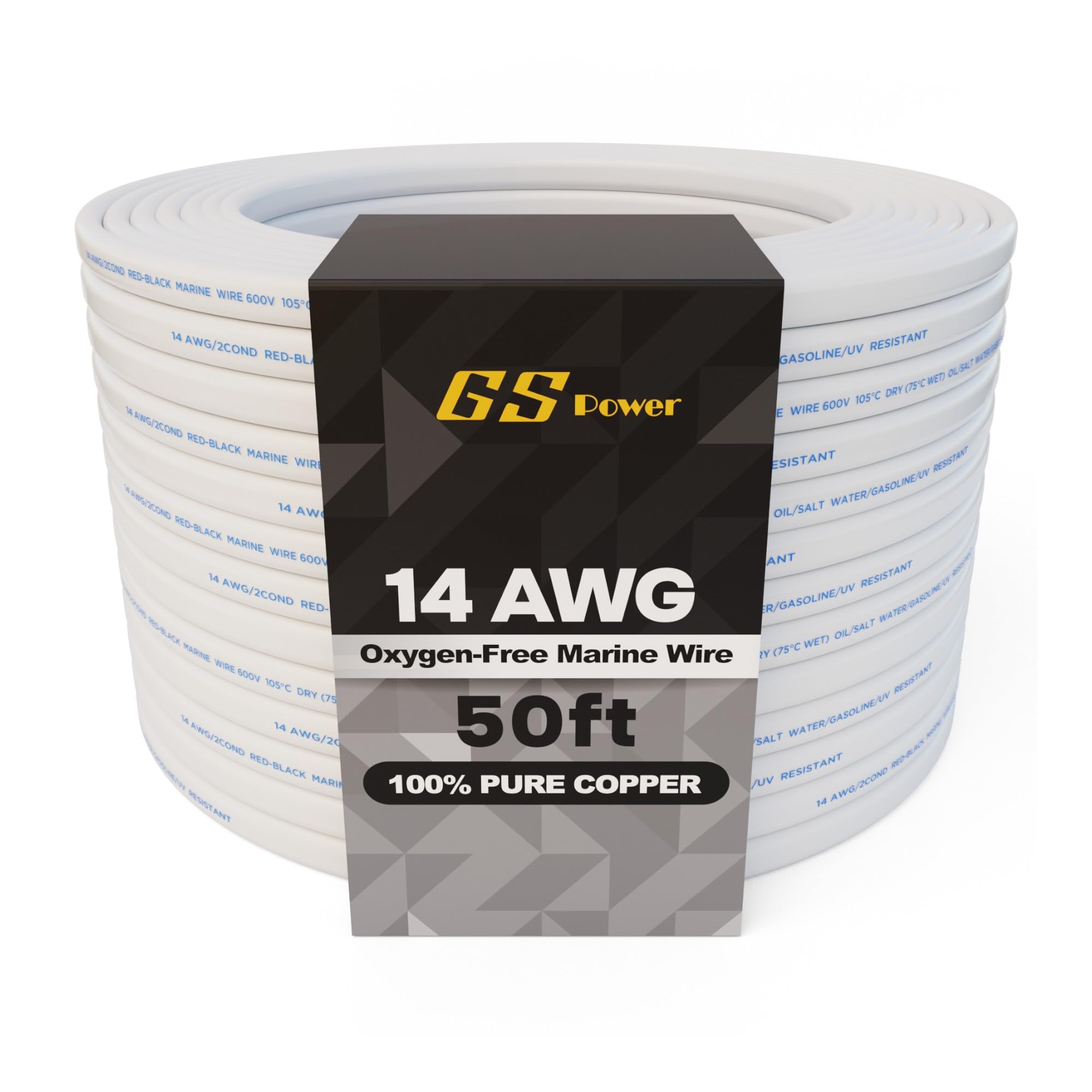 GS Power 50 Ft Duplex Marine Wire, 14 Gauge Wire, Oxygen-Free Tinned Copper 14 AWG Electrical Boat Wiring, Sheathed Copper Marine Grade Electrical Cable for Boat Automotive RV Camper Trailer