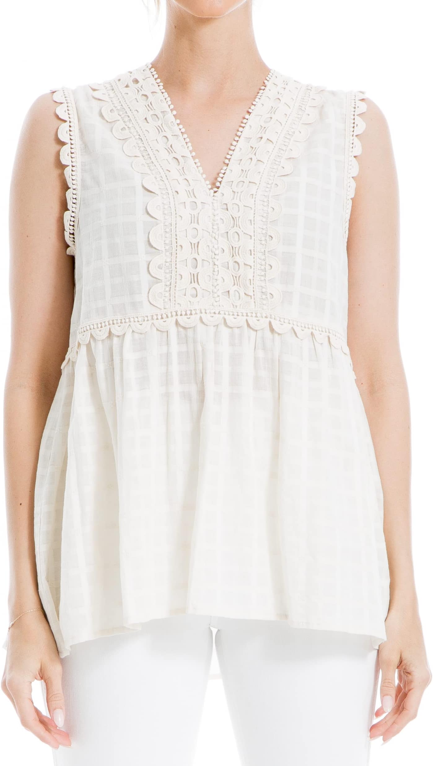Max StudioWomen's Sleeveless Yoke Empire Top