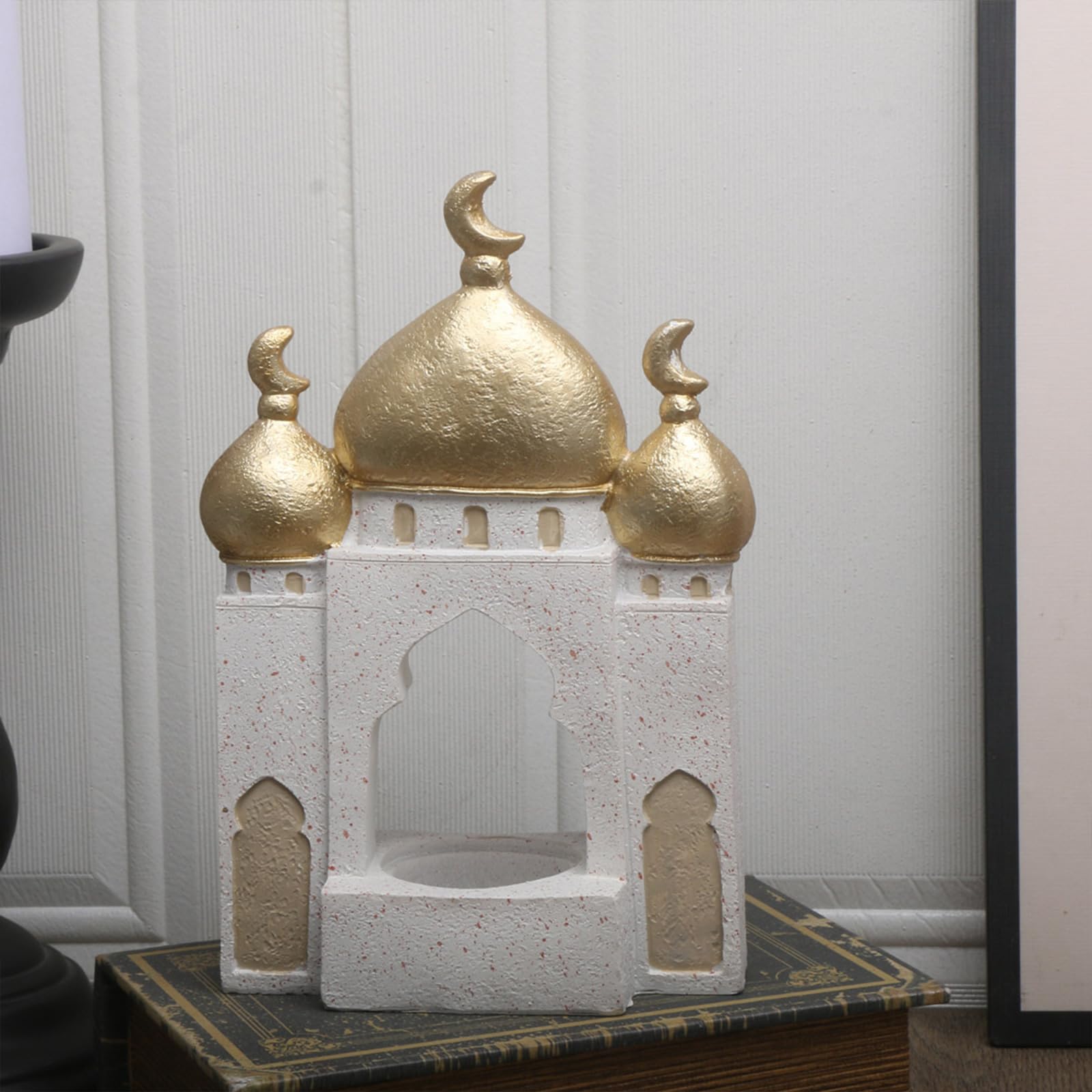 PANGBOER Ramadans Decorazioni per la casa Eid Mubaraks Decorazioni per la casa Torre della Moschea Bianco Dorato Ornamento Artigianale per Mensole Decori