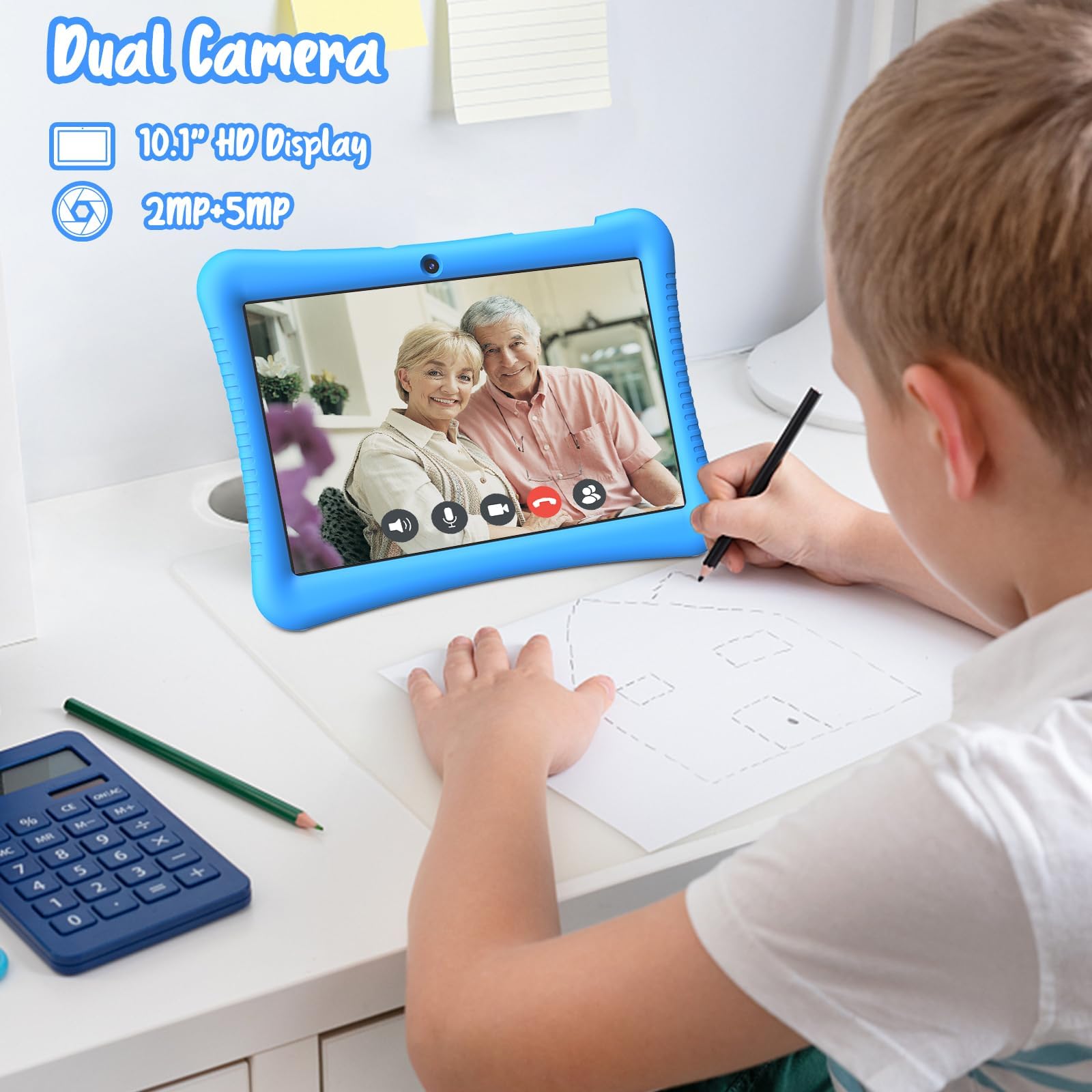 EagleSoar Tablet Bambini 10 Pollici Android 13 per Bambini Quad Core 3GB RAM 32GB ROM 6000mAh WiFi Bluetooth Controllo Parentale Apprendimento Educazione PC con Custodia (Blu)