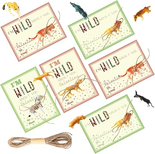 Miniatura 8 de Zonon Paquete de 36 tarjetas de San Valentín con animales de la selva, tarjetas de felicitación de San Valentín, tarjetas de intercambio de regalos
