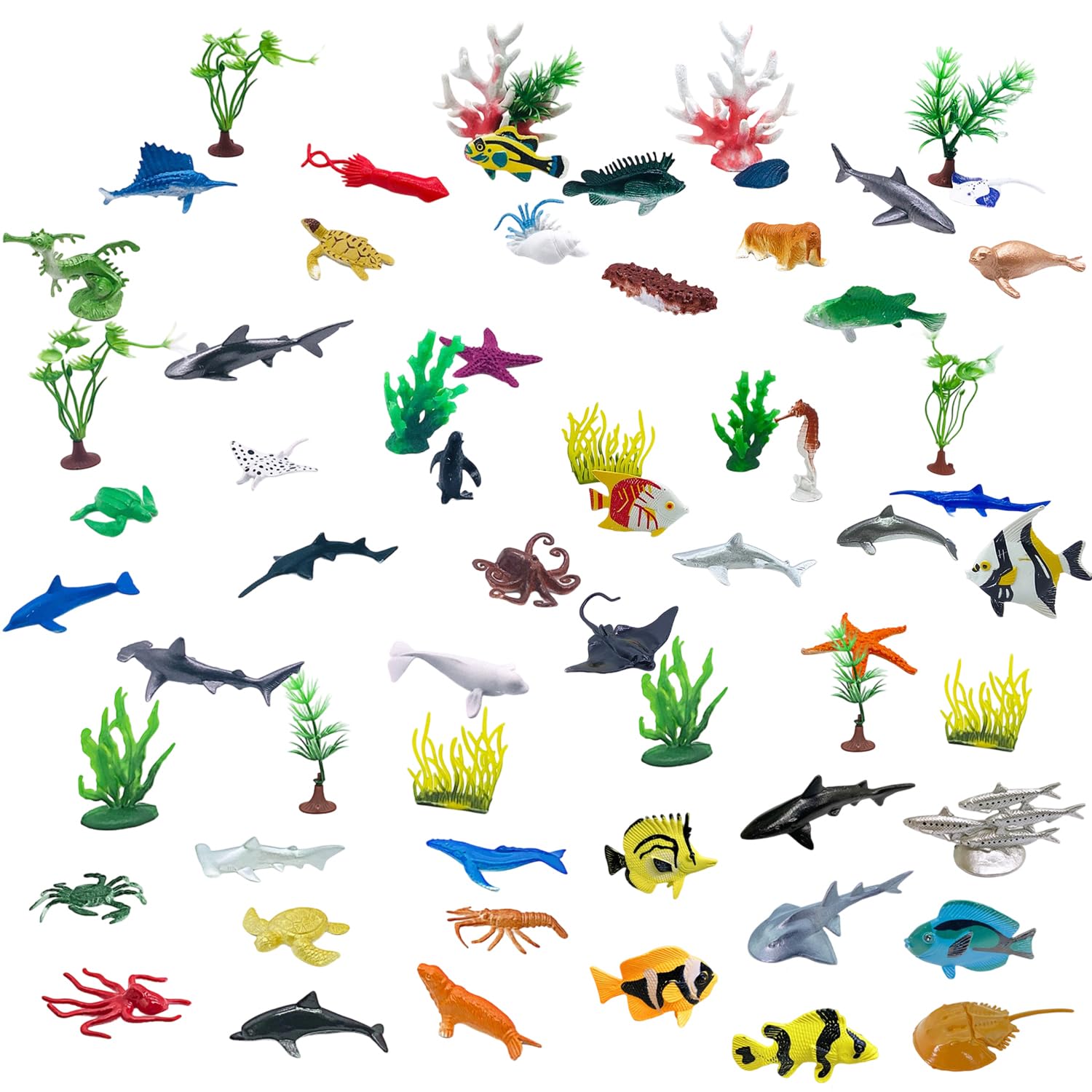 Yeesabella 56PCS Mini Sea Animal Figures, Realistic Plastic Marine Life Bath Toys, Ocean Creatures Educational Party Favours