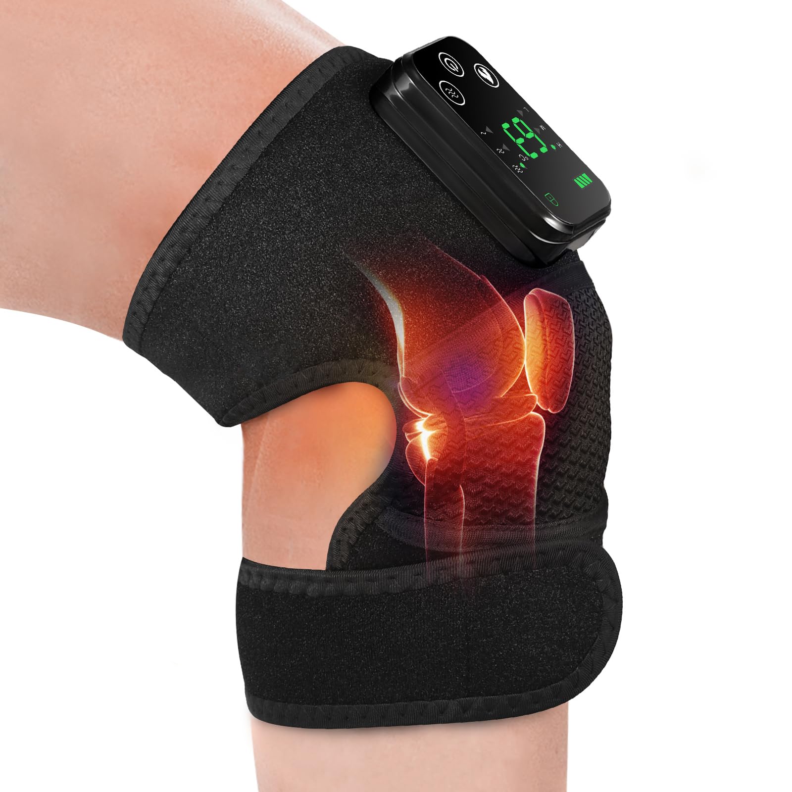 Masseur de Genou Chauffant, Appareil de Massage Chauffant pour Genou, 3 Niveaux de Vibrations, Genouillere Massage Chauffant pour l'arthrite, Sciatique, Ménisque Déchiré Soulagement