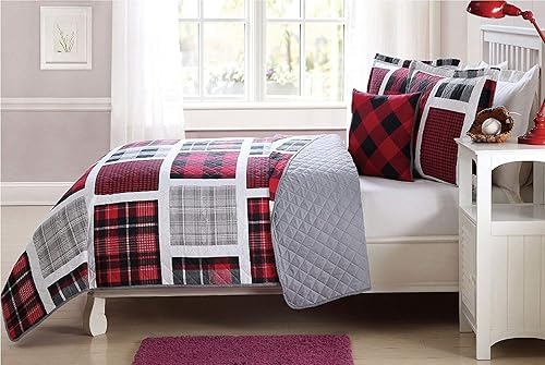 Elegant Home - Juego de ropa de cama multicolor de 4 piezas con almohada decorativa para niños y niños, diseño de retazos a cuadros, multicolor Elegant Home - Juego de ropa de cama multicolor de 4 piezas con almohada decorativa para niños y niños, diseño de retazos a cuadros, multicolor