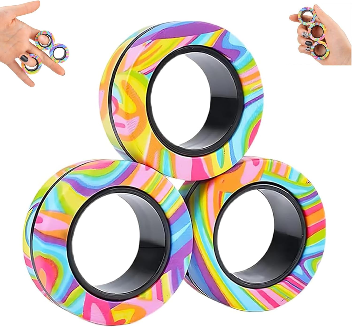 3 Pcs Magnetic Rings, Finger Spinner Fidget Toys, Stress Relief Fidget Magnets Rings, Funny Christmas Stocking Stuffers Gifts Party Favors, For Boys Girls 4 5 6 7 8 Years Old (Rainbow)
