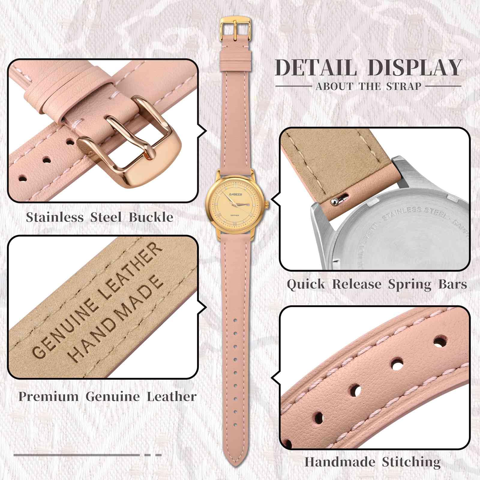 Anbeer Cinturino piatto sottile elegante in vera pelle,Cinturino di ricambio a sgancio rapido per le donne, scelte di dimensioni multiple