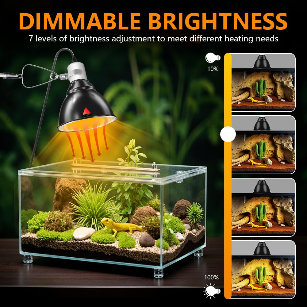 HOTUT Lámpara para Tortuga, E27 Lámpara de Calor para Tortugas UVA UVB, Giratorio 360°, con Clip para Colgar, Control Tiempo y Temperatura para Reptiles, Tortugas