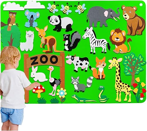 Craftstory Juego de 32 piezas de tablero de fieltro de animales del zoológico para niños pequeños, figuras de fieltro de animales de la selva,