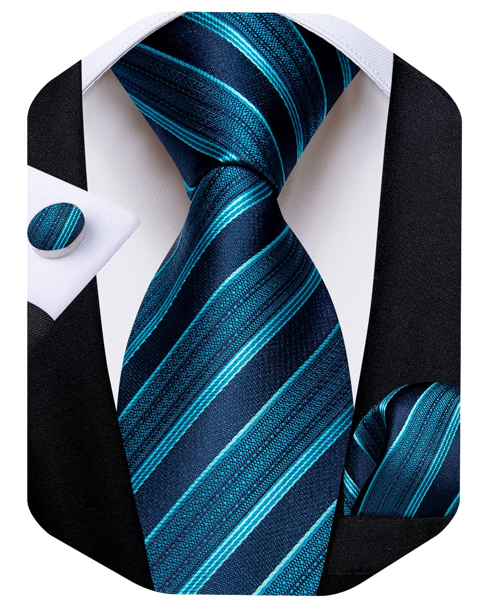 DiBanGu Striped Ties for Men Silk Woven Plaid Necktie | Classic Stripe Pattern,Soft Silk,Wear-resistant,Pocket Square and Cufflinks,Great Gift for Birthday,Business,Meeting
