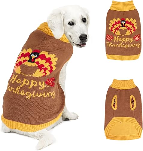 Miniatura 10 de HUMLANJ Suéter de punto de Acción de Gracias con cuello alto para perro, suéter cálido sin mangas con agujero para correa para cachorro, perrito,