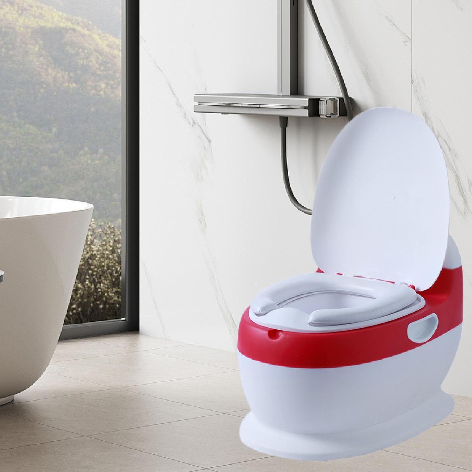 Gralara Potty Training Toilet Kinder Toilettensitz Kleinkind Töpfchen Toilettenstuhl Realistische Optik Ergonomisch mit Weichem PVC Sitz für Jungen Mädch, Rot