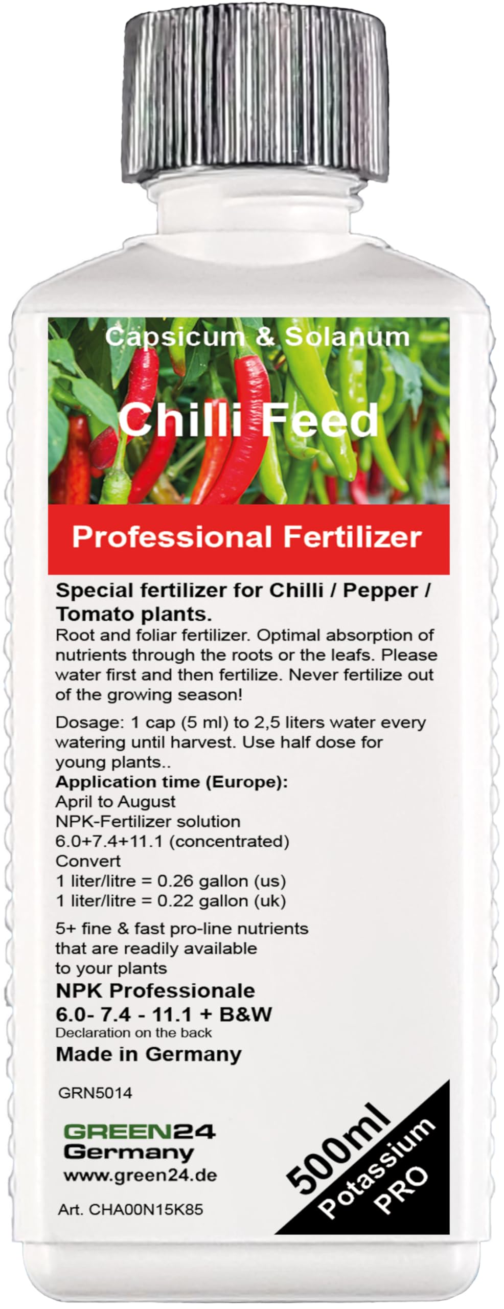GREEN24 Engrais pour piments, engrais pour poivrons spécial Capsicum, fertilisation de piments (Chilli), poivrons et tomates, engrais liquide de la gamme professionnelle