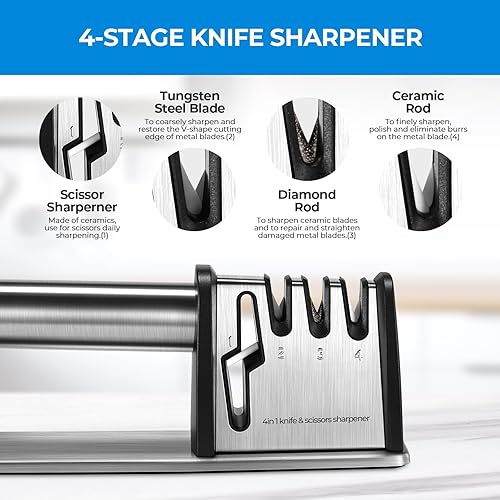 Miniatura 2 de Knife Sharpener Tool, 4 in 1 Knife and Scissor Sharpener, Best Kitchen Stainless Steel Knife Sharpener Really Works for Blade and Steel Knives,
