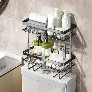 Over The Toilet Storage Shelf, Above Toilet Organizers Multifunctional Bathroom Storage Cabinet Punch-Free Toilet Tank Organizer Rack Double Layer