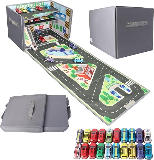 LPQKCcY Coffre de Rangement Pliable 2-en-1 avec Tapis de Jeu Circuit Urbain