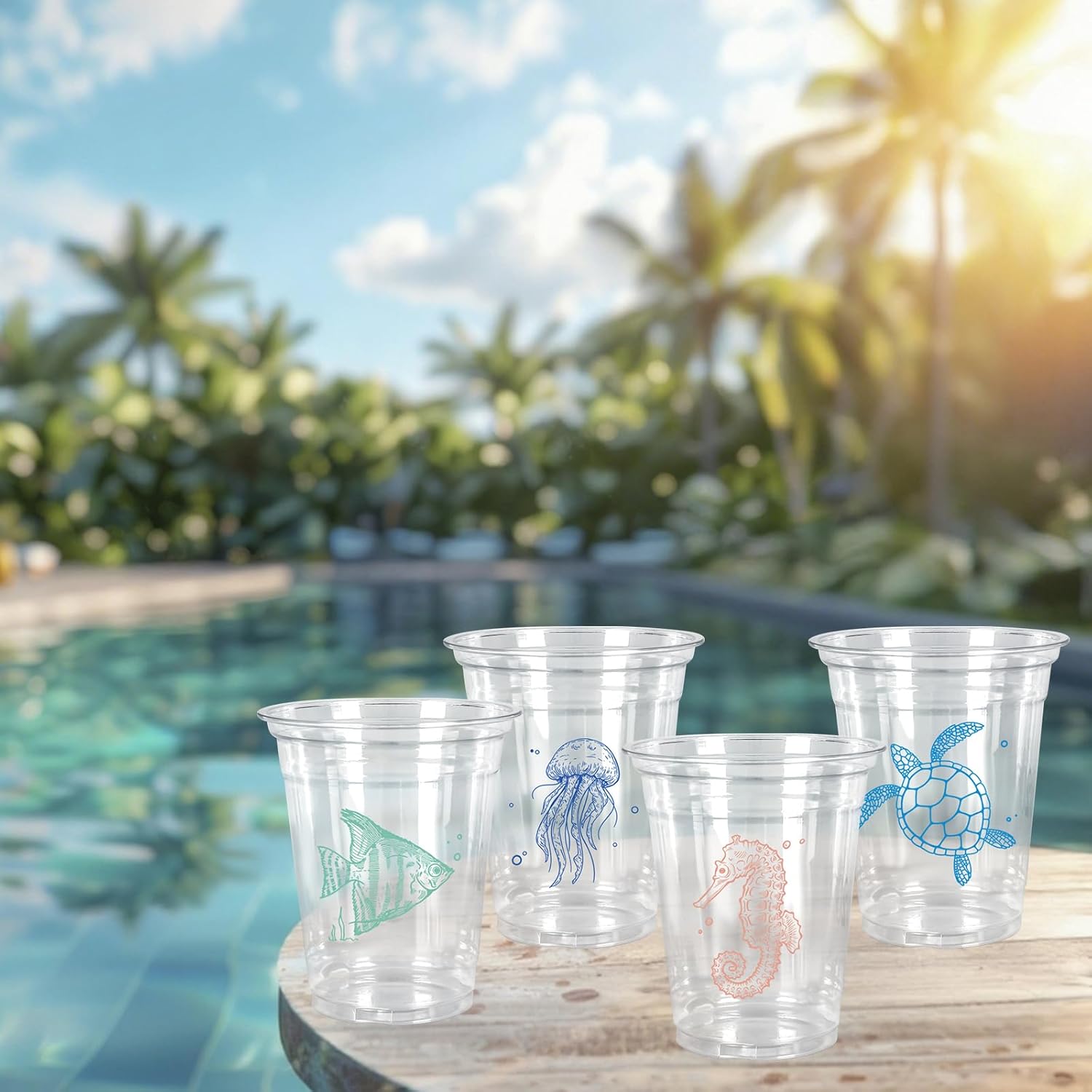60Pcs 12Oz Ocean Animal Plastic Cups with Lids & Straws Under The Sea Disposable Clear Drinking Cups for Summer Birthday Baby Shower Party Supplies - Image 5