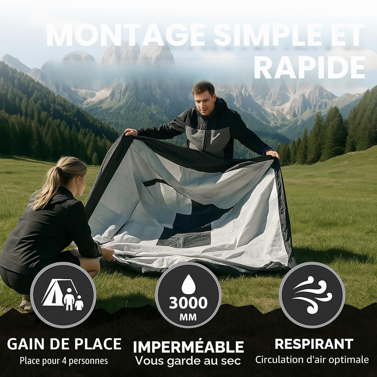 Tente de camping pour 2 et 4 personnes, double paroi avec protection anti-moustiques, montage rapide, imperméable, coupe-vent et respirante, légère, pliable avec sac de transport, idéale pour