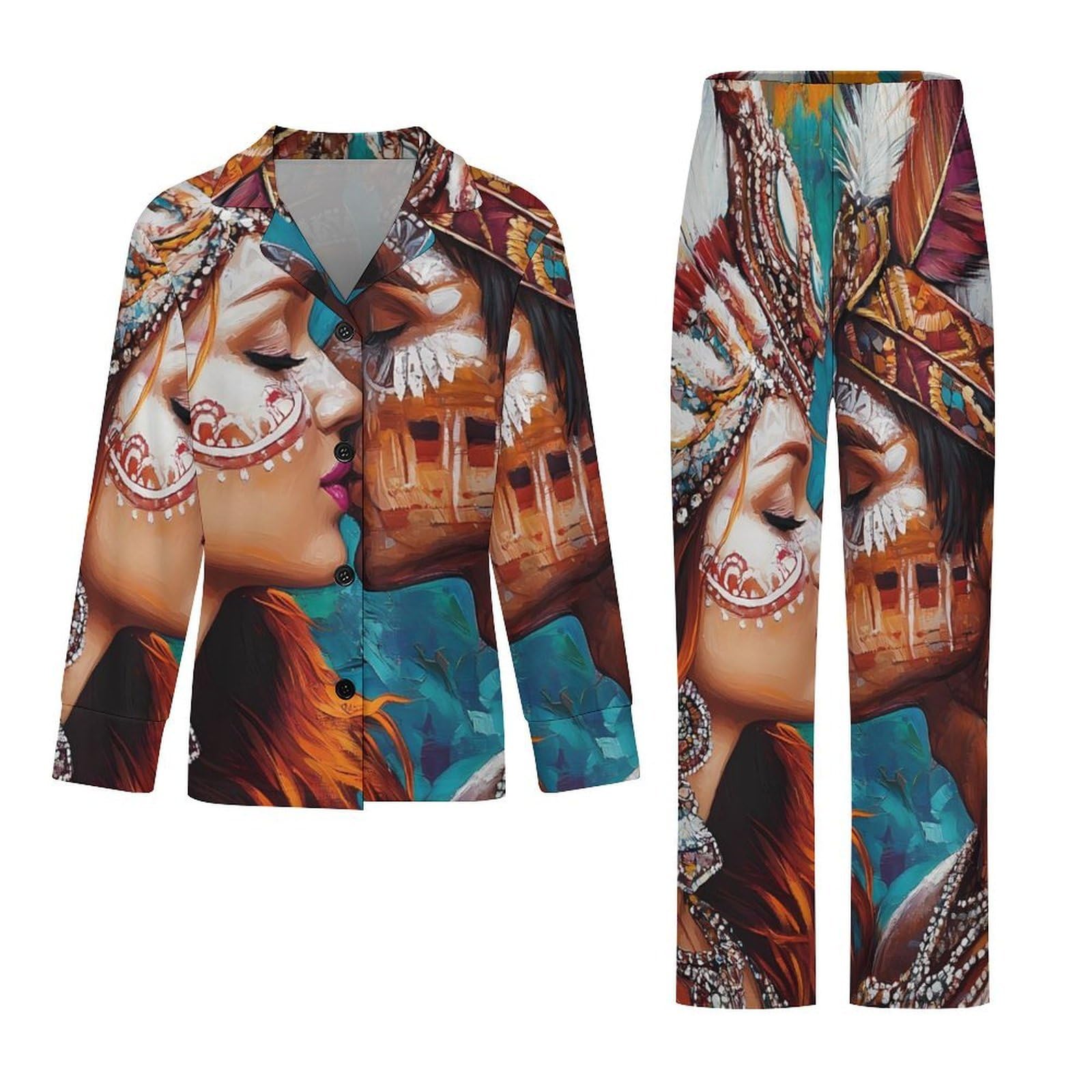 Conjunto de pijama casual para parejas indias para mujer, pijama de manga larga con botones, ropa de dormir