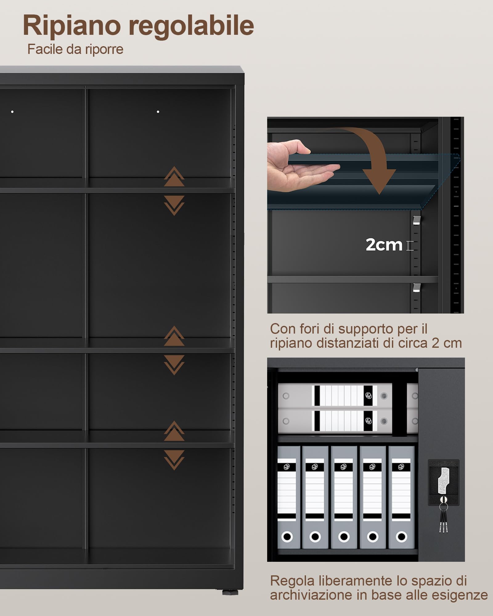 LAND·VOI Armadio in Acciaio 4 Ripiani con Serratura Ripiani Regolabili Ante a Doppia Porta Armadio per Ufficio Mobile in Metallo per Ufficio Garage Cucina Officina 80×40×131.5 cm Nero