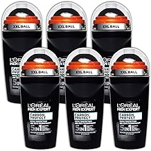 L'Oréal Paris Men Expert 48H Carbon Protect Anti-Perspirant Roll On Deodorant for Men, 50ml 5 IN 1Pack of 6, Bulk Buy