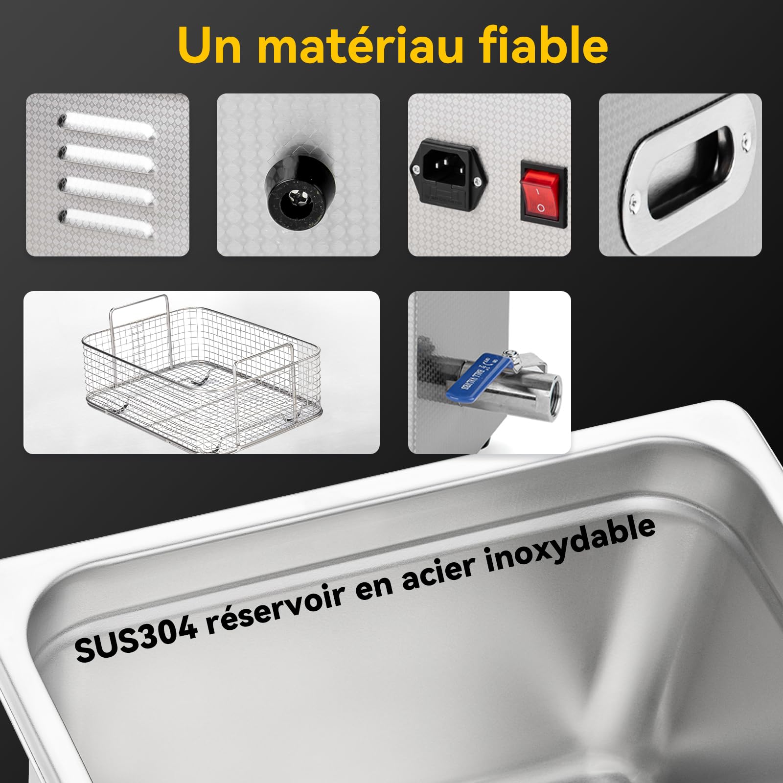 Limpiador ultrasónico 6L, Limpieza ultrasónica 180 W 40 kHz con calefacción, temporizador y desgasificación, ideal para carburadores, piezas, joyas, gafas, circuitos impresos