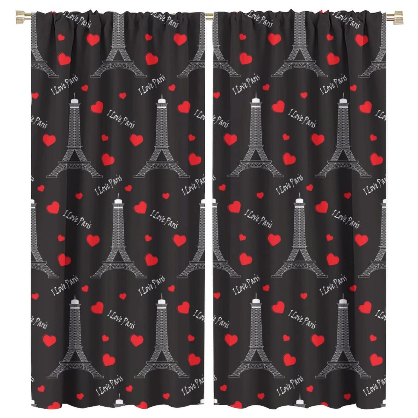 JESTRONRY Paris Pattern Print Curtains,French Eiffel Tower Romantic Home Decor Blackout Rod Pocket Window Drapes 2 Panel Set for Living Room Bedroom Kitchen Bathroom Decor W63xL72in