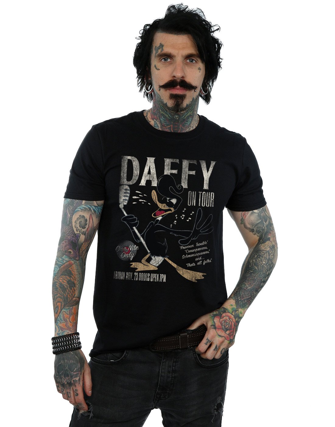 Looney Tunes Men's Daffy Duck Concert T-Shirt Black XXX-Large
