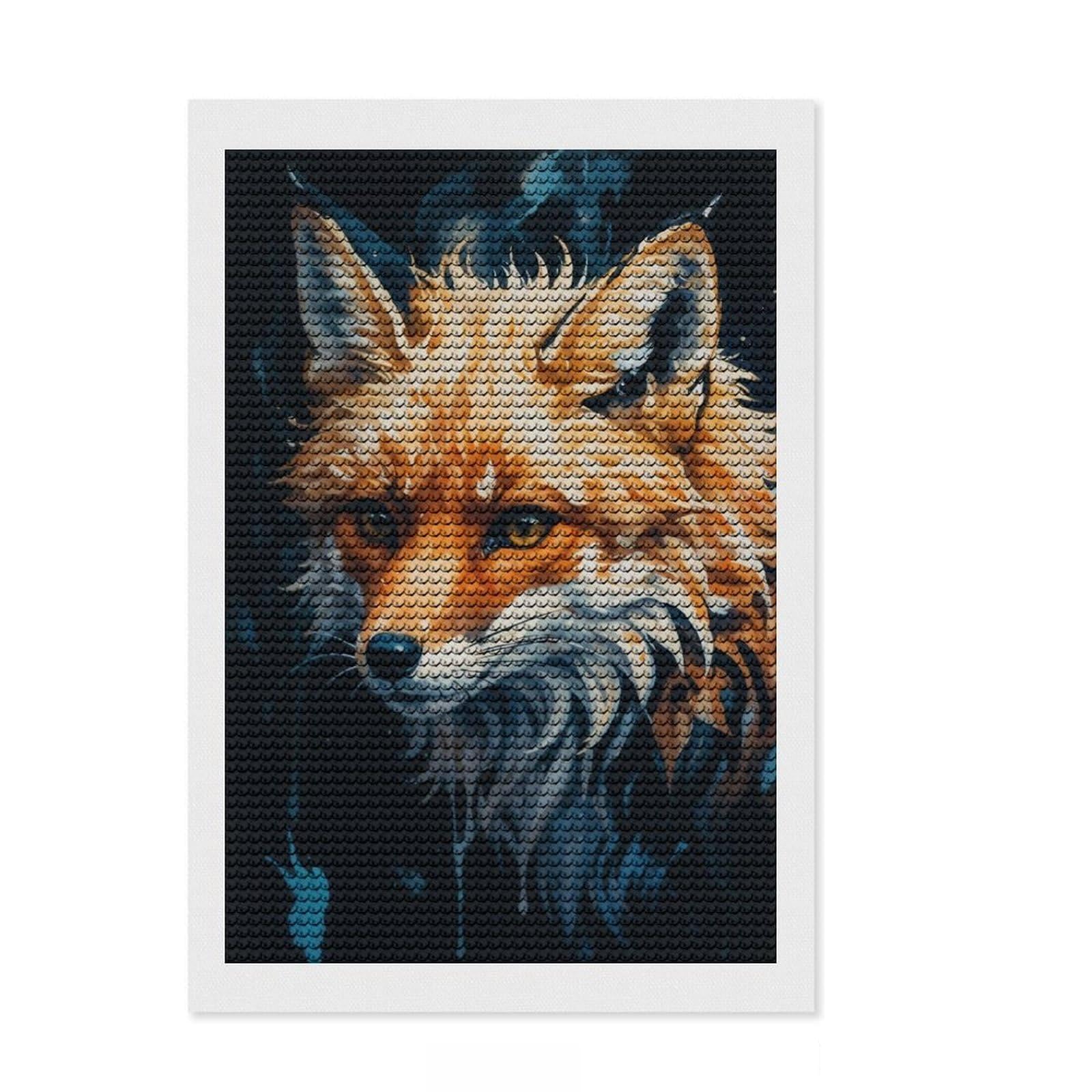 Junmoney The Red Fox Full Drill Diamond Painting Kit 8"x12", Complete Accessories, Neat Printed Canvas, Creative Leisure Activity