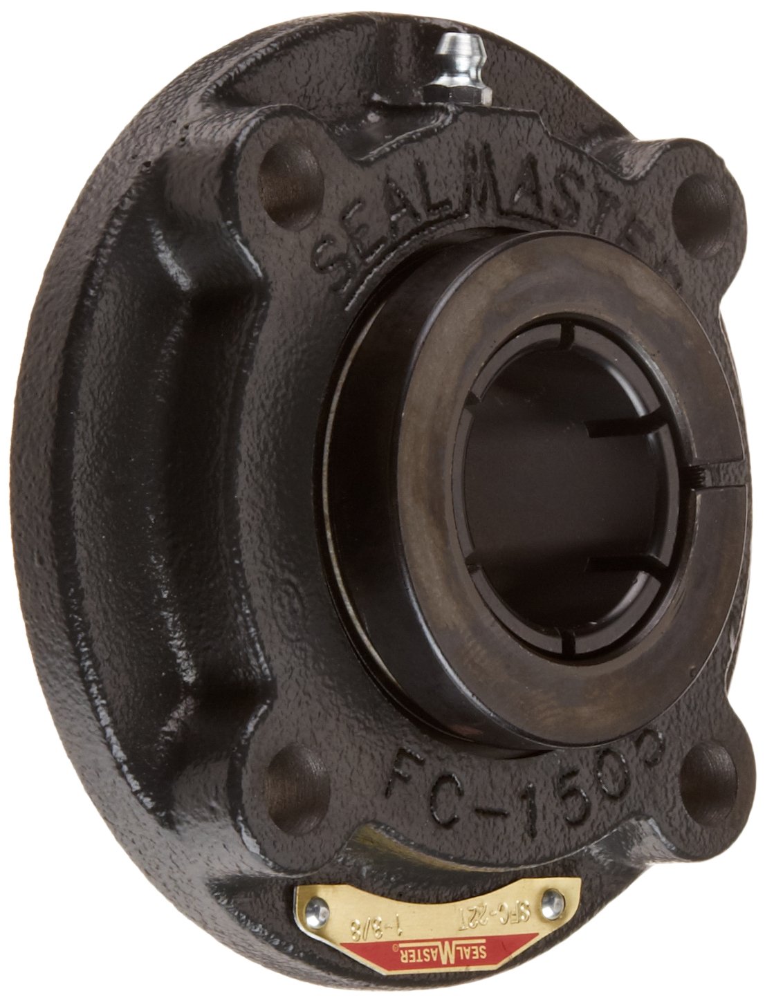 Sealmaster SFC-22T Standard Duty Piloted Flange Cartridge Unit, 4 Bolt, Regreasable, Felt Seals, Skwezloc Collar, Cast Iron Housing, 1-3/8" Bore, 5"