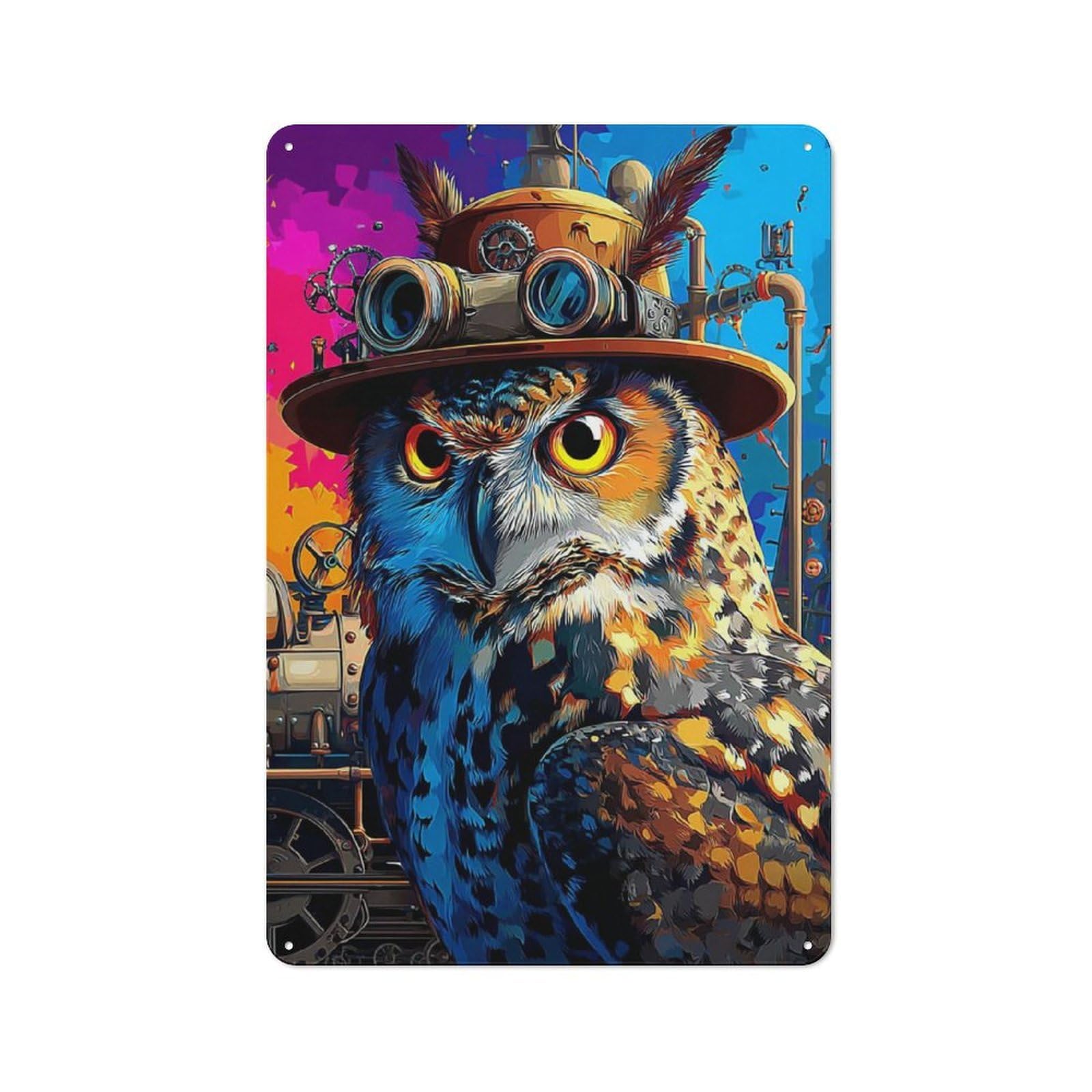 Junmoney Steampunk Owl A Whimsical Fusion Of Nature A Metal Wall Sign 30X20cm Featuring Nd Machinery For Bar Or Restaurant, For Bar Decor Enthusiasts