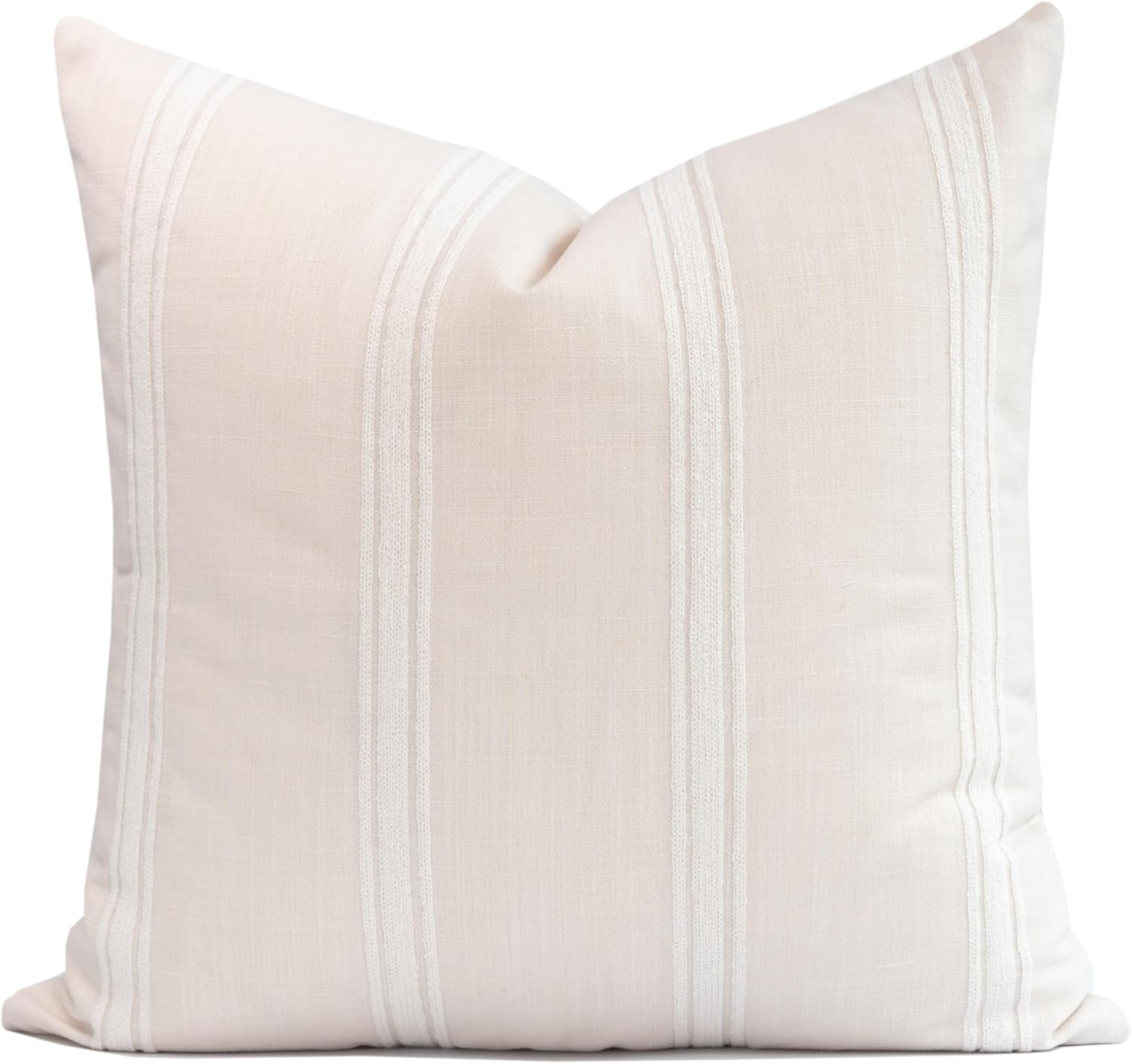 Crumbs Home Modern Farmhouse Fall Linen Indoor Outdoor Throw Pillow Cover Only, 20"x20" Water Repellent for Patio, Backyard, Couch, Neutral Beige Vertical Stripes