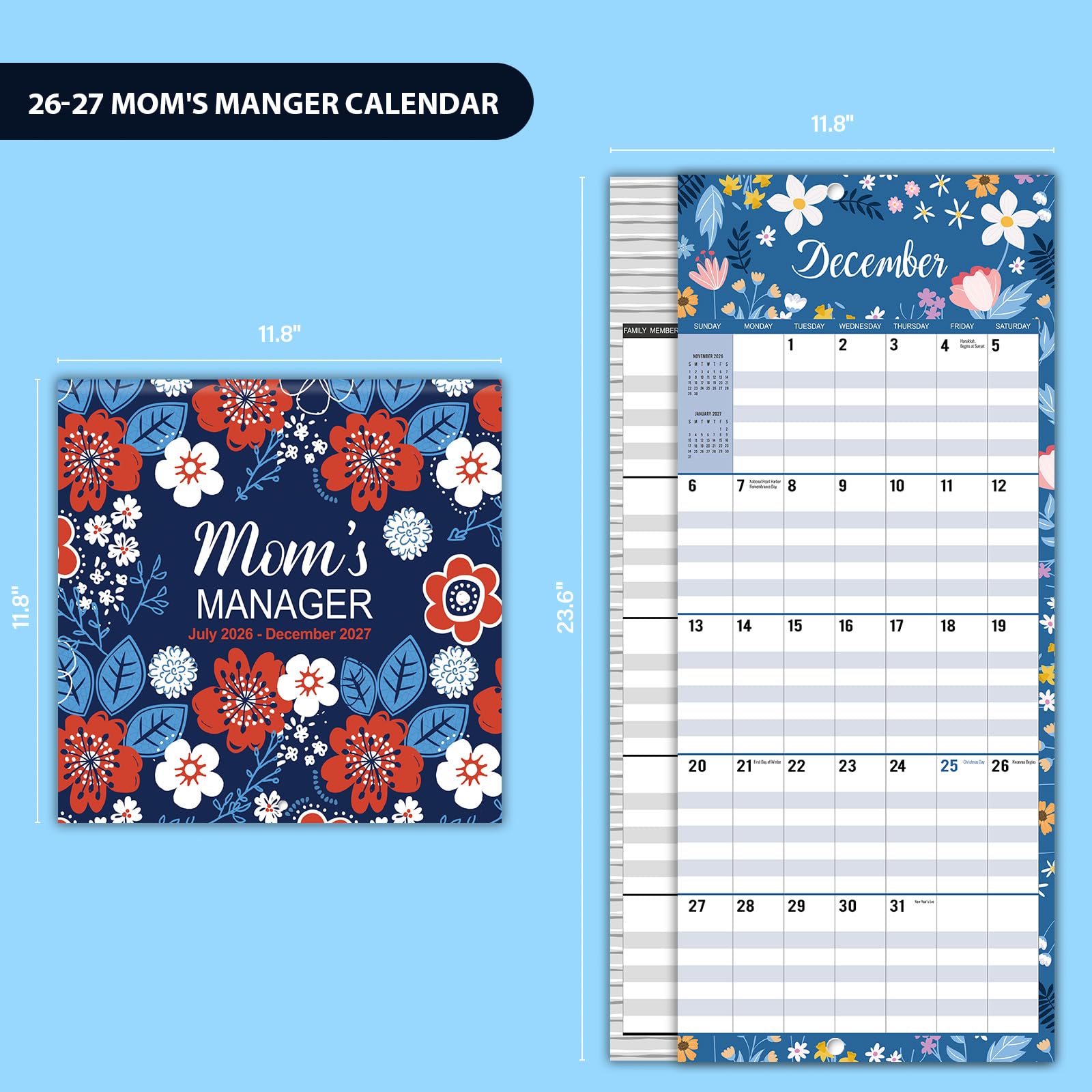 Wandkalender 2026 - Mom's Manager Kalender 2026 von Januar 2026 bis Dezember 2026, 29,5 x 29,5 cm, große Blöcke für Termine und Terminplanung - Familienkalender