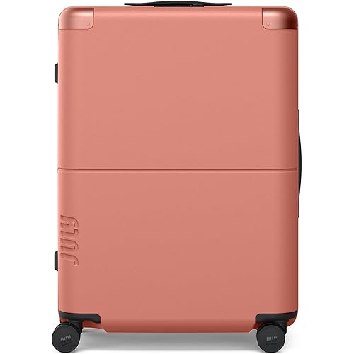 Checked Expandable - 24.5" Airline Approved Check In Luggage with Wheels, Spinner Suitcase for Men & Women - TSA Lock Rolling Suitcase, Spinner Wheels, Expansion Zip, Y-Strap - Clay