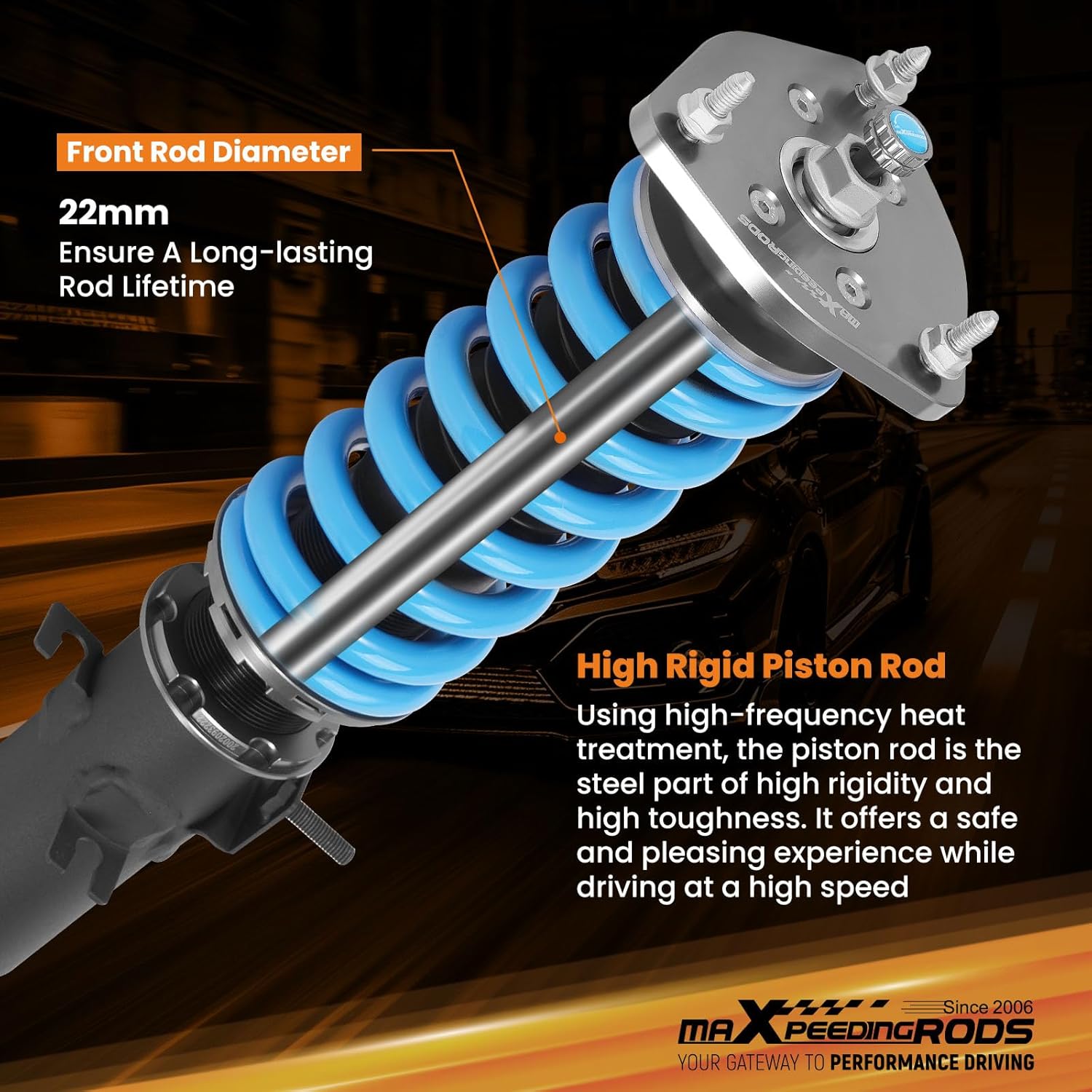 maXpeedingrods Coilover for Nissan 350Z RWD 2003-2008, for Infiniti G35 RWD 2003-2007, 24 Levels Damper Adjustable Coilovers Suspension Kit Strut, Height Adjustable Lowering Kits T6 Upgraded Blue