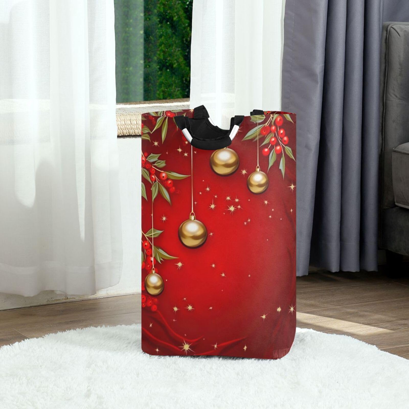 Jihqo Laundry Hamper Basket Christmas Balls Collapsible Nursery Storage Bin Waterproof Clothing Baskets for Home Bedroom Bathroom Washing Room