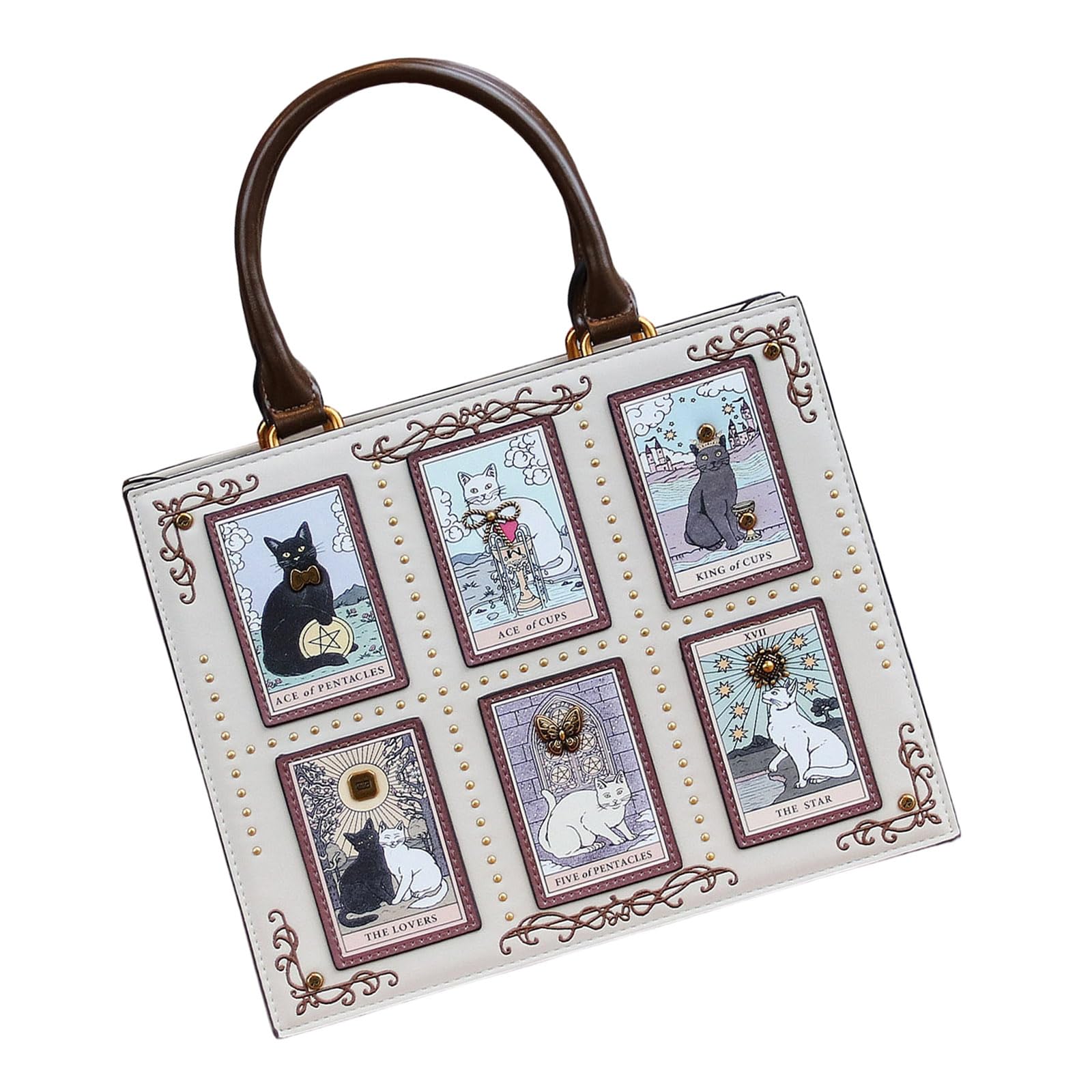 Borsa a mano con ricamo a forma di gatto, con tracolla regolabile e tasche multiple, in poliuretano, borsa a tracolla da donna, per uso quotidiano da donna, borsa a tracolla regolabile, ricamata