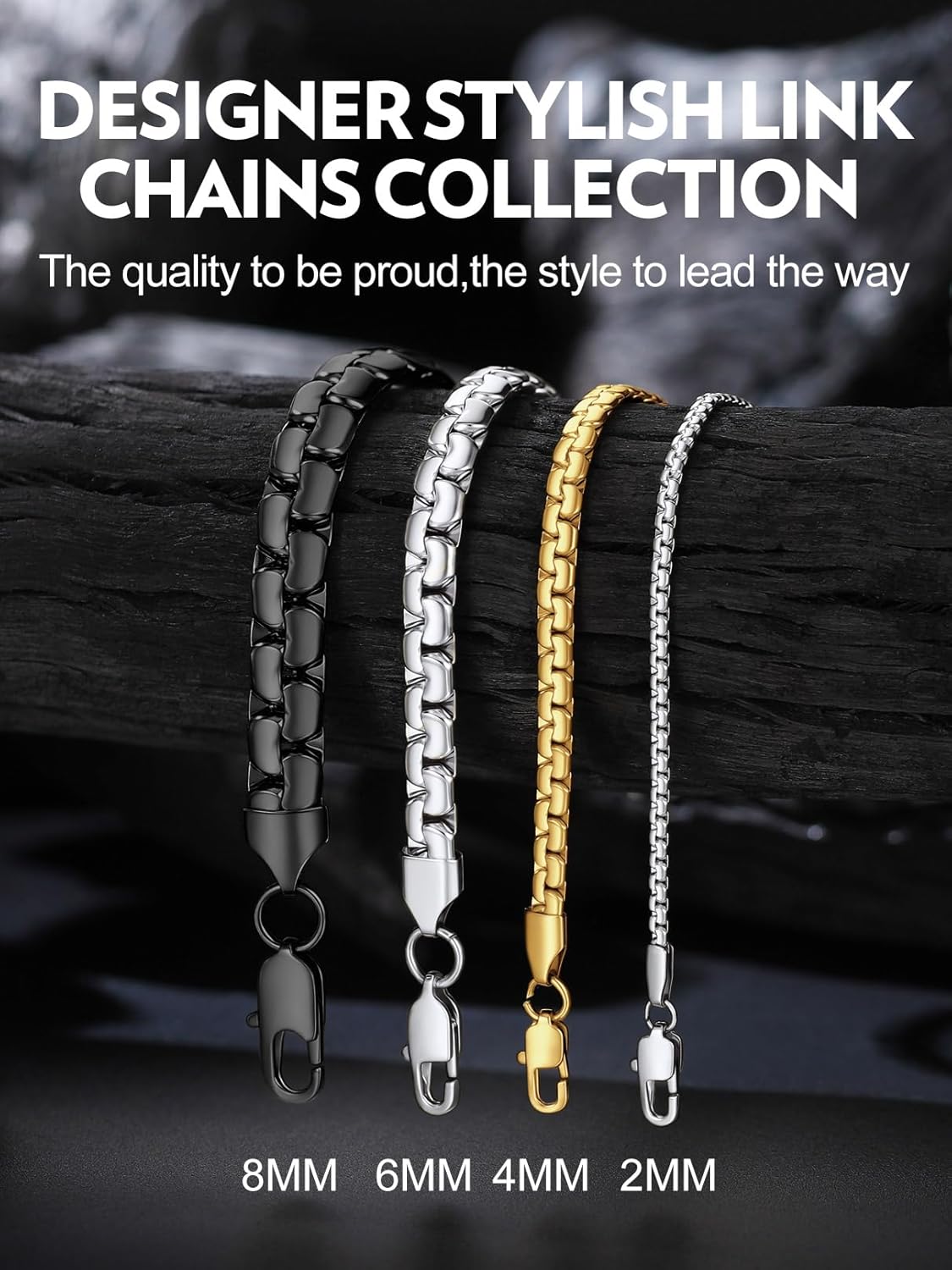 Bandmax Solid Stainless Steel 2MM/4MM/6MM/8MM Flat Box Link Chains for Men Women Silver/Gold/Black Rolo Cable Chain Necklaces Length 14"-30", Gift Packed - Image 9