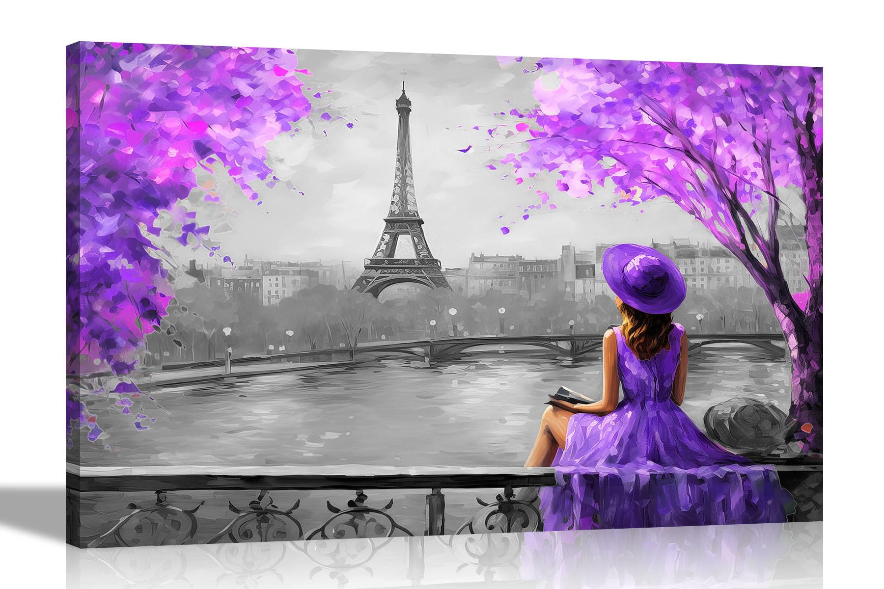Artley Prints Landscape Grey Purple Black And White Alone And Blissful In Paris Purple Canvas Wall Art: Abstract Prints For Vibrant Living Room Decor Pictures For Bedroom Hallway 30 X 20Cm (12 X 8 Inches) A4