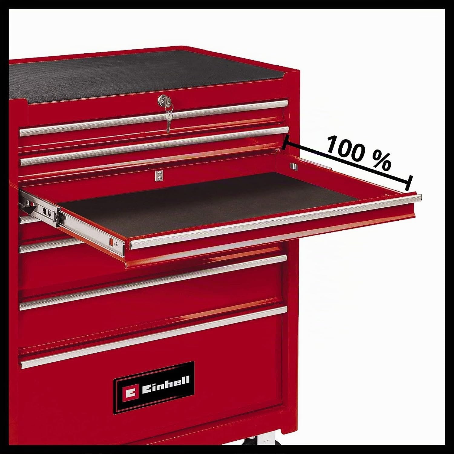 Einhell Werkstattwagen TC-TW 150 (bis max. 150 kg belastbar, 7 kugelgelagerte, voll ausziehbare und stabile Schubfächer, 4 große Leichtlaufräder, Interlock-System gg. Kippen)