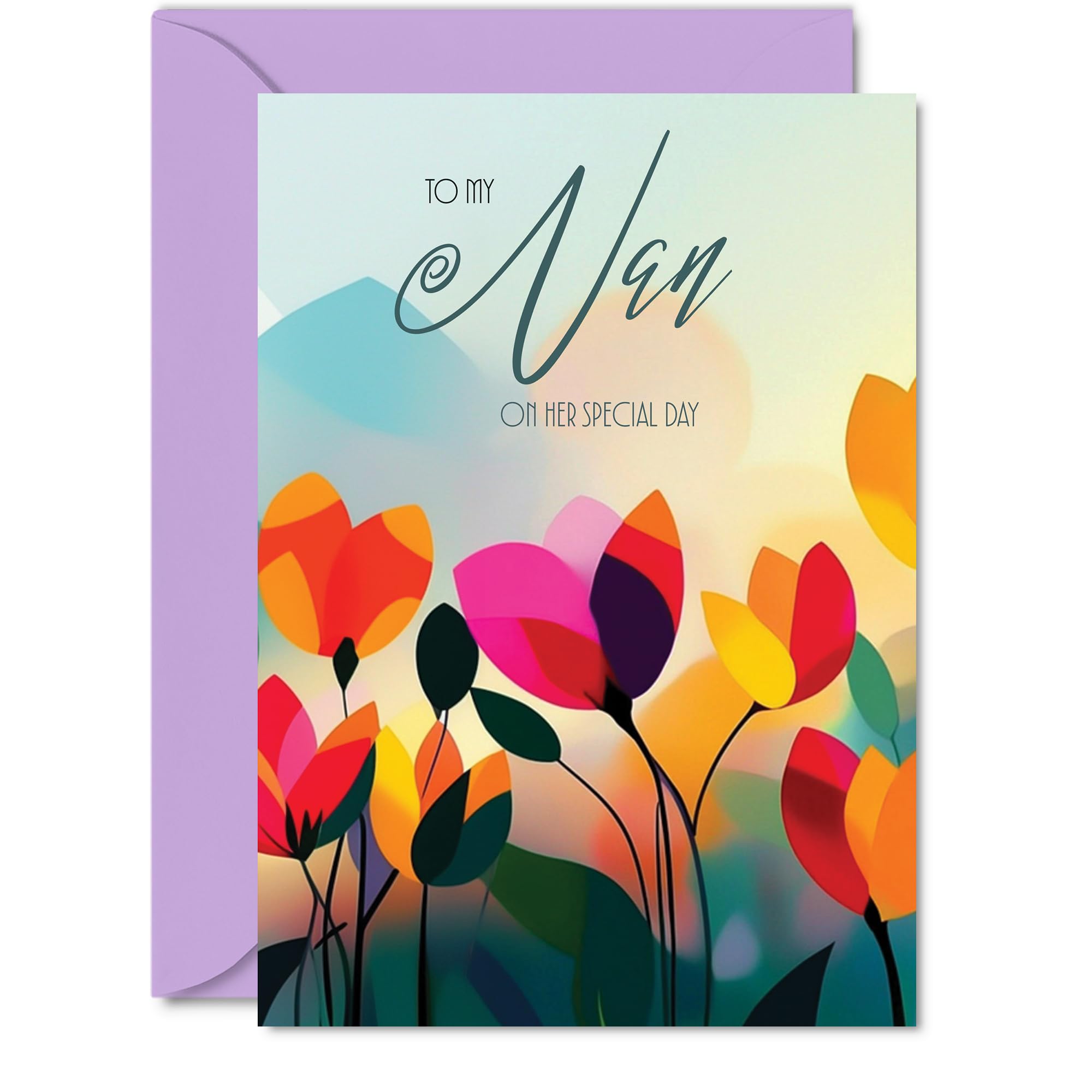 Nan Birthday Card - Vibrant Summer Flowers - Vivid Happy Birthday Card for Nan from Granddaughter Grandson, 5x7 Inch Female Floral Bday Golden Greeting Cards
