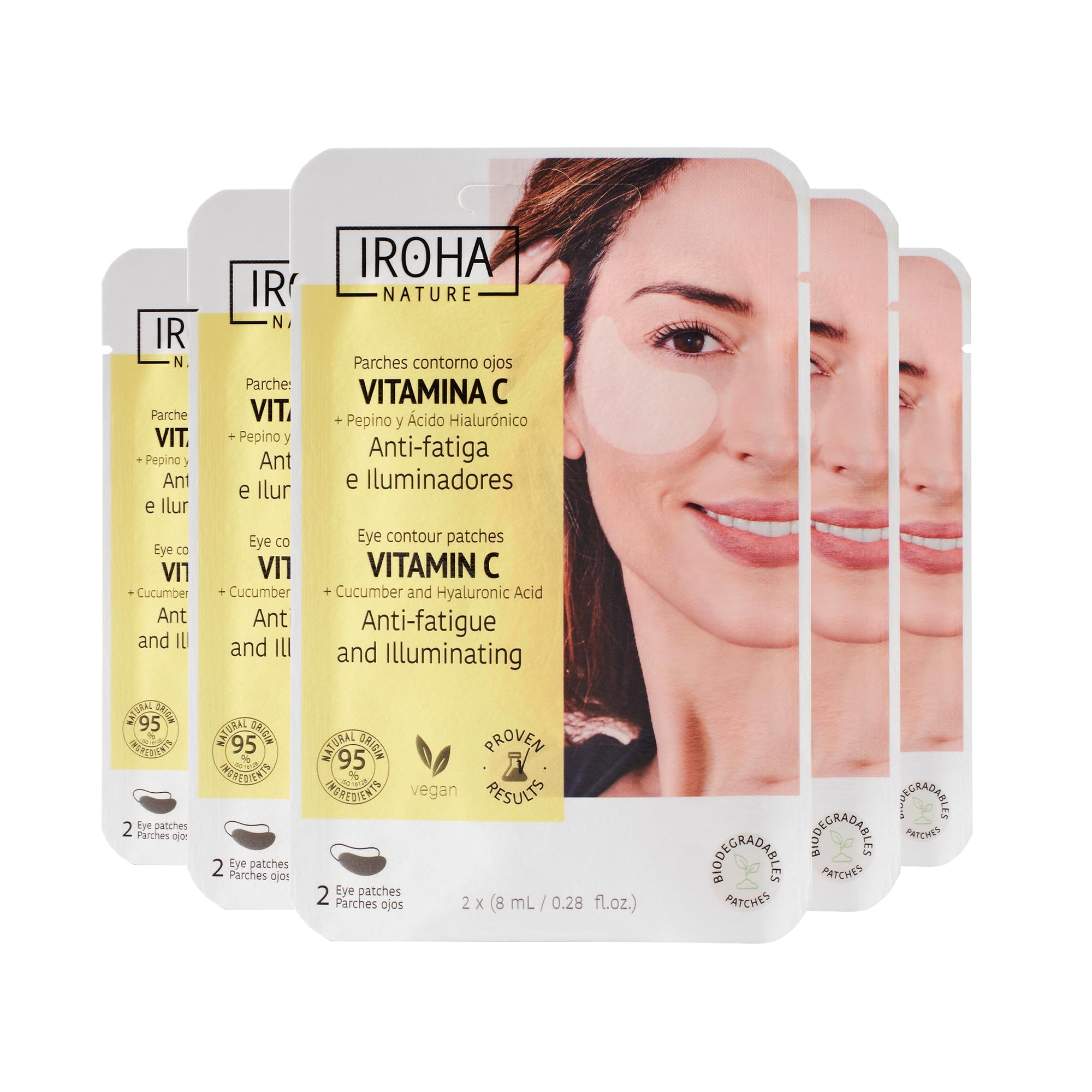IROHA NATURE Illuminating & Anti-Fatigue Eye Patches with Cucumber & Vitamin C | 5 Pairs | Reduces Puffiness, Dark Circles & Wrinkles | Deep Hydration