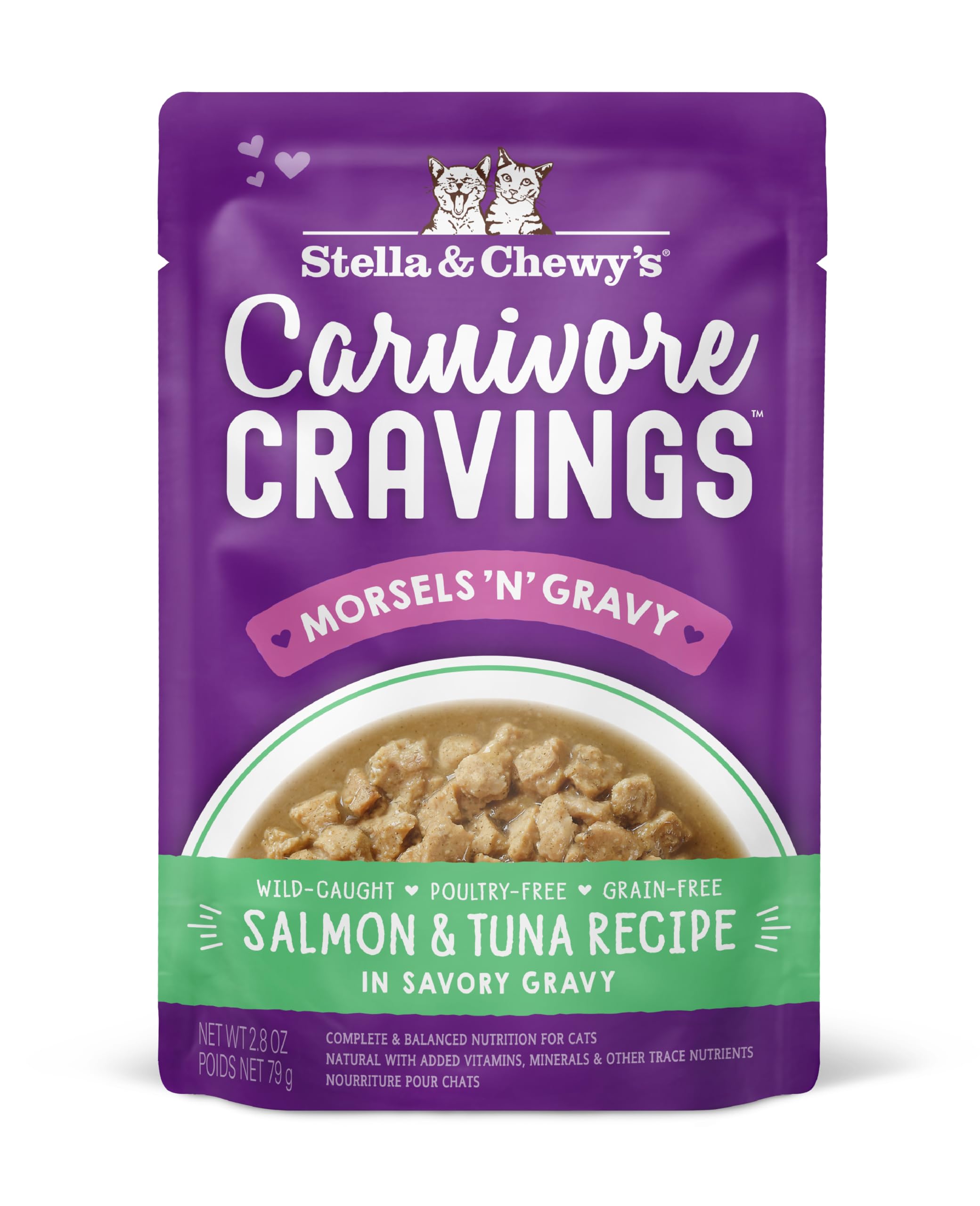 Stella & Chewy's Carnivore Cravings Wet Cat Food Pouches - Premium Salmon & Tuna Recipe - Grain-Free Morsels & Gravy - Perfect for Picky Eaters -