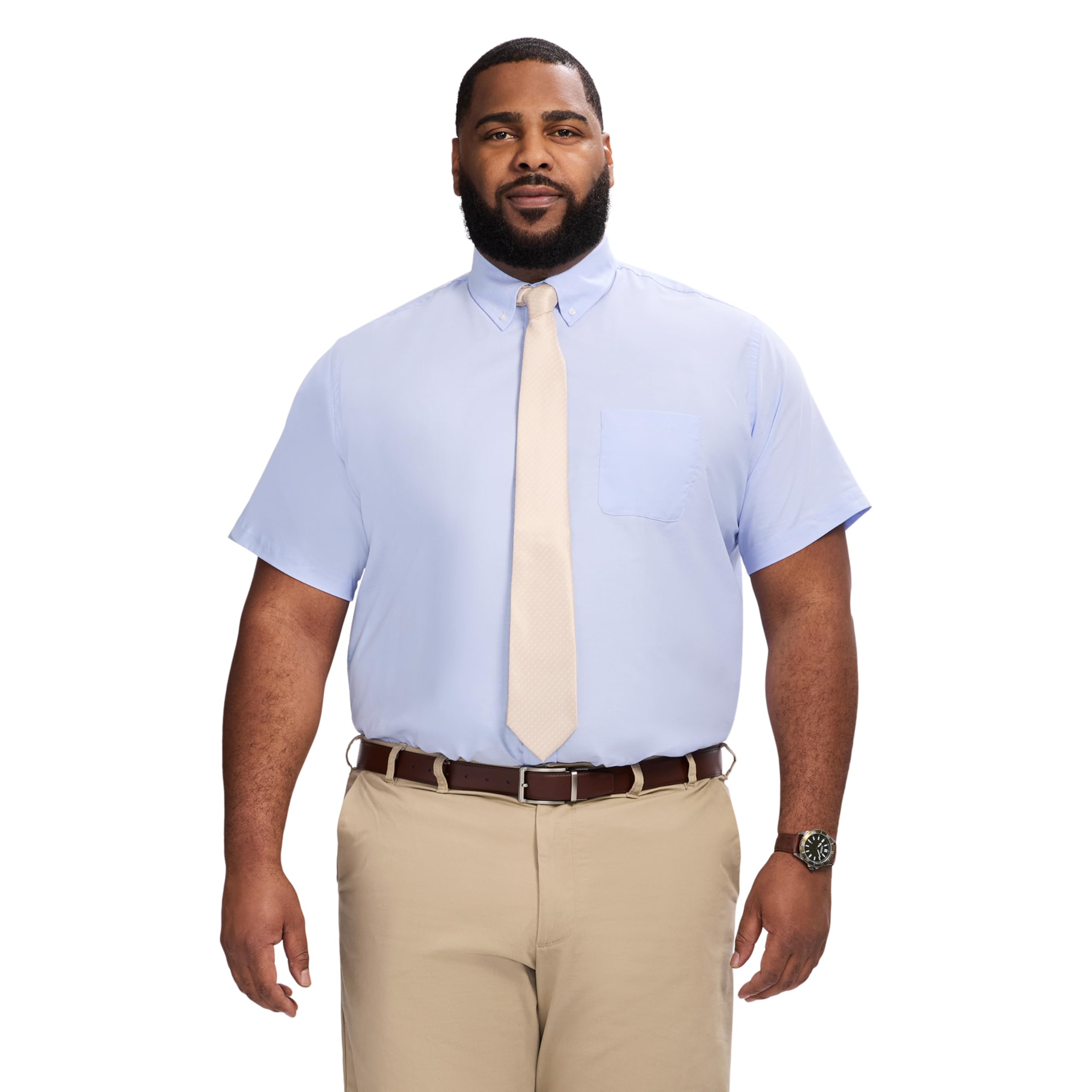 IZOD Men's Big and Tall Dress Shirt Oxford Short Sleeve All Over Stretch Button Down Collar