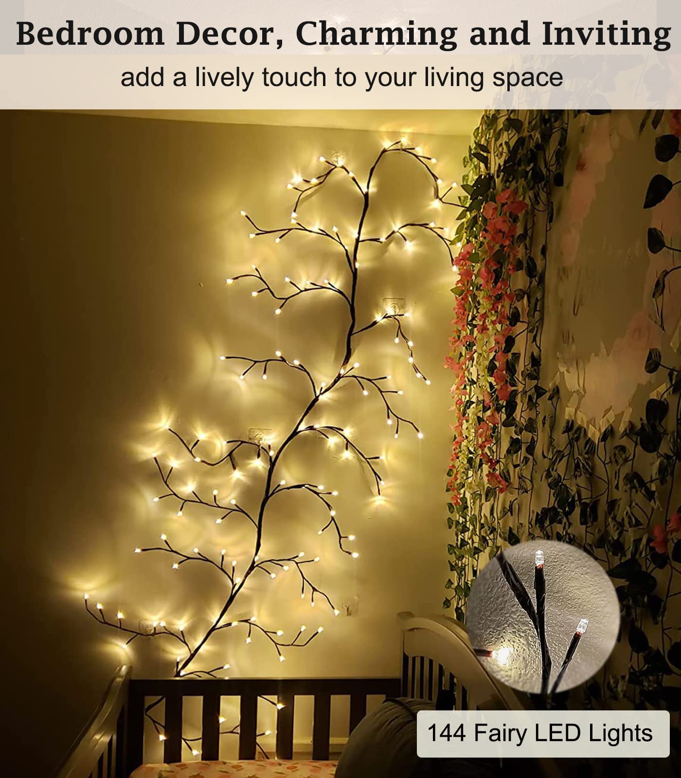 Sareda 8 Modes Enchanted Willow Vine Lights for Home Decor 7.5ft Bendable Branch Lights, 144 LEDs Tree Lights Indoor Lighted Willow Vine Lights for Christmas Party Window Decor(1PCS)