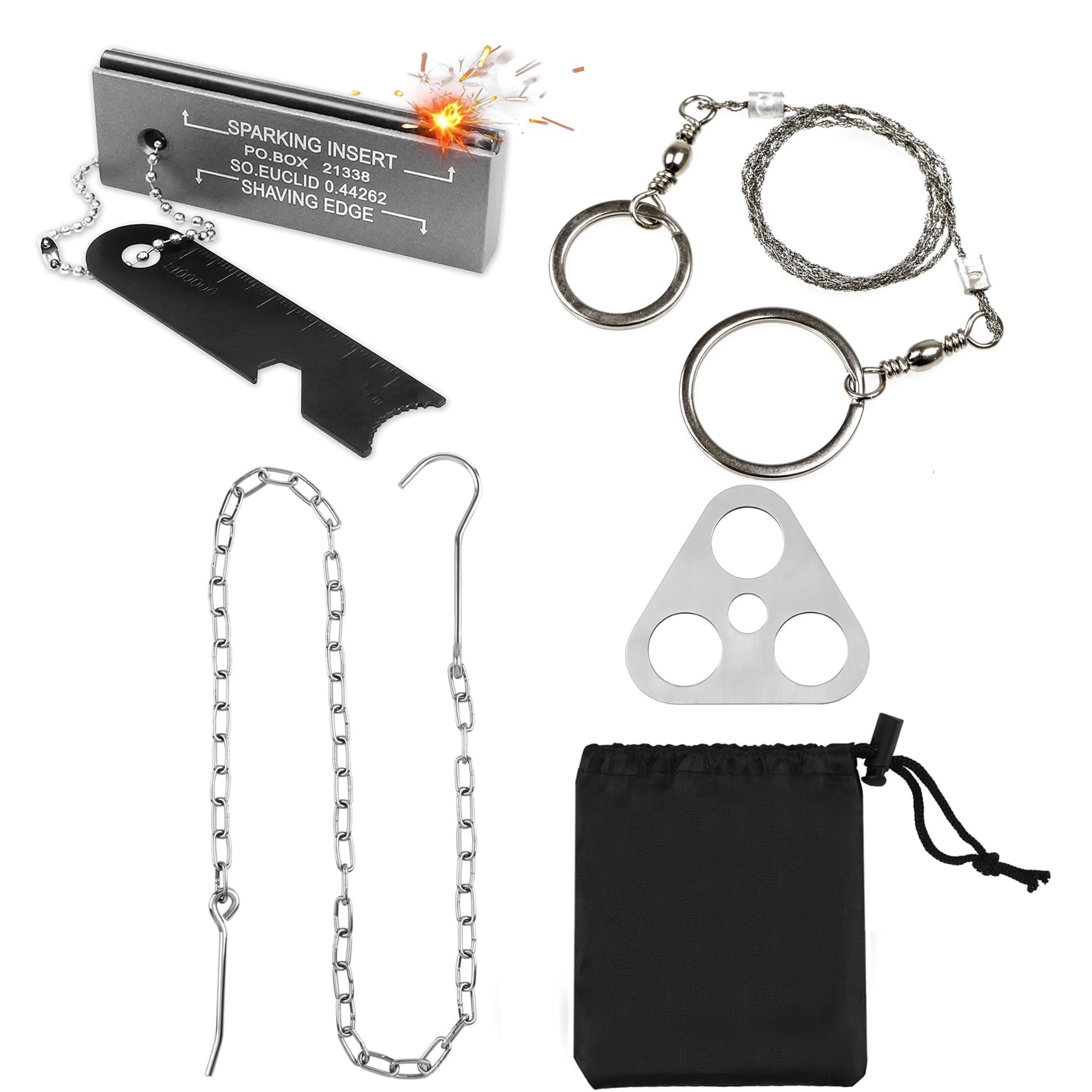 Eintly Camping Make Fire and Campfire Tripod Set,Including A Flint A Camping Saw and A Camping Tripod for Cooking