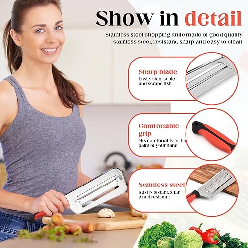 Miniatura 3 de Cortador de verduras multifuncional, cortador de juliana de doble hoja de acero inoxidable, cuchillo triturador con cuchillas afiladas para cortar,