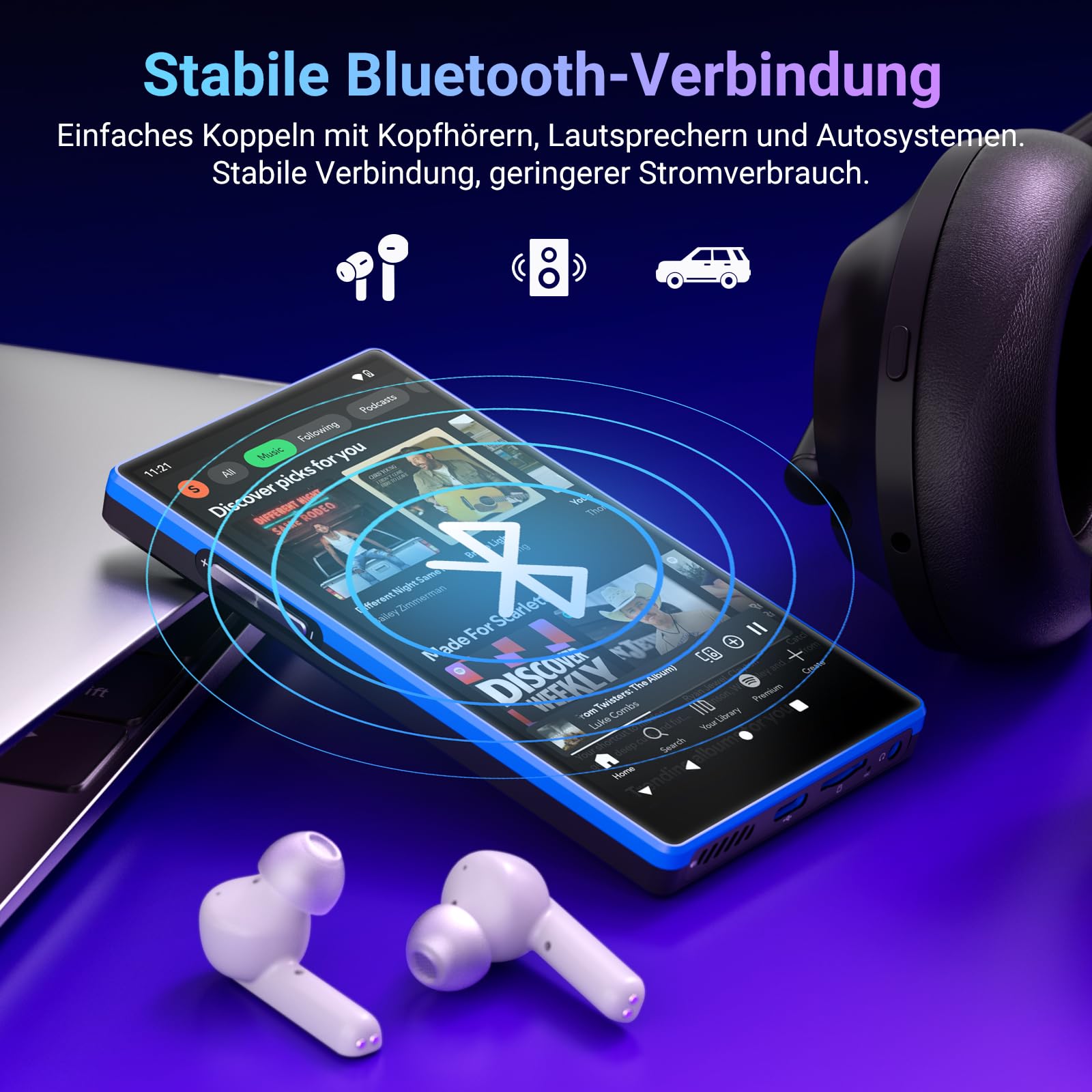 MECHEN 160GB MP3 Player Spotify, 5,0 Zoll Bluetooth Android 13 MP4 Player WLAN, Elternmodus, FM Radio, Amazon Music Deezer Audible Kompatibel (X52-B)