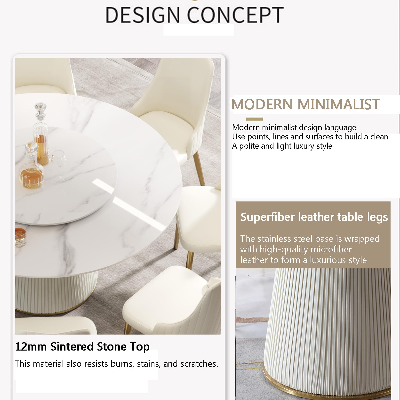 Amazon.com - 53 Inch Round Dining Table, White Sintered Stone