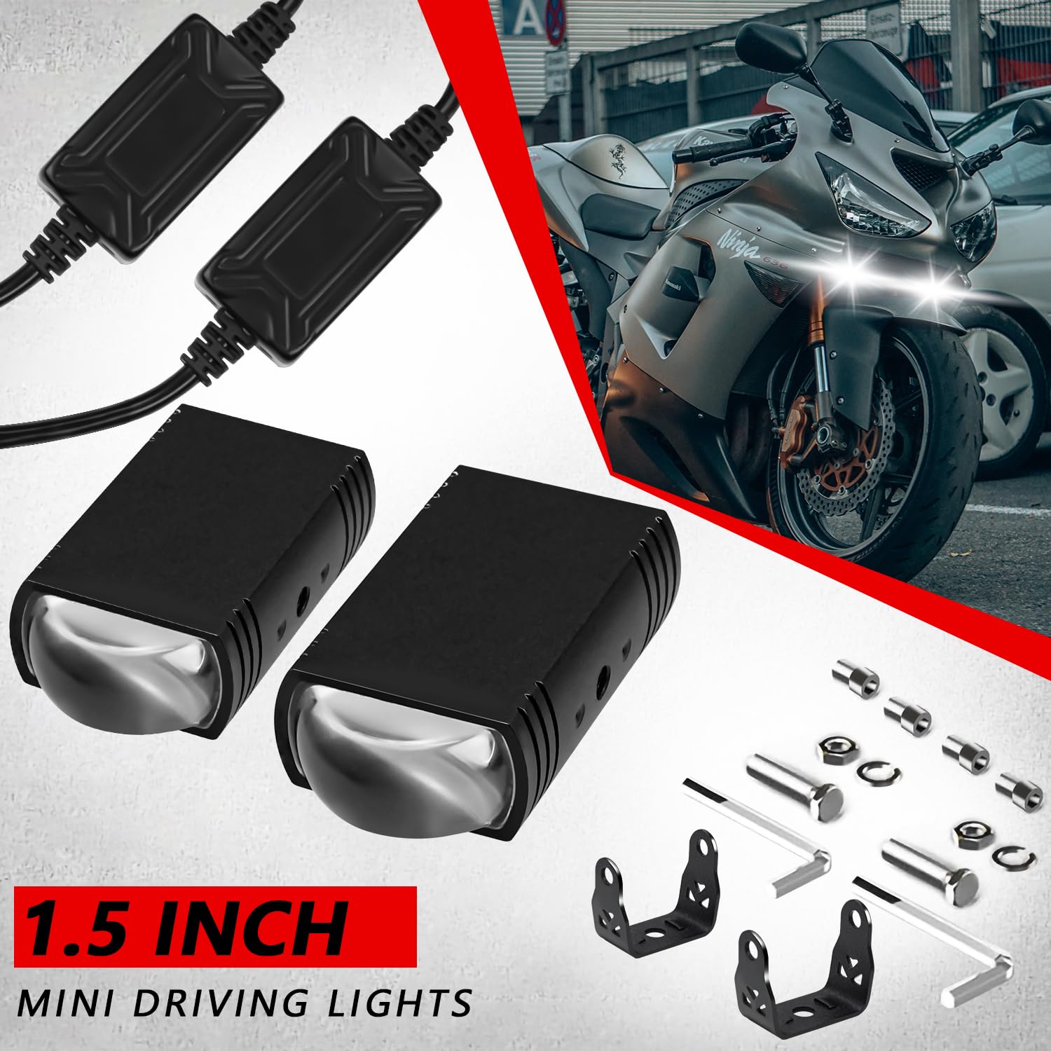 Motorcycle Driving Lights Double Color Lights White/Amber 3 Modes Hi/Lo Beam Sport Front Grille LED Lights with Lens Waterproof for SUV ATV Bike UTV Truck Boat,Pack of 2