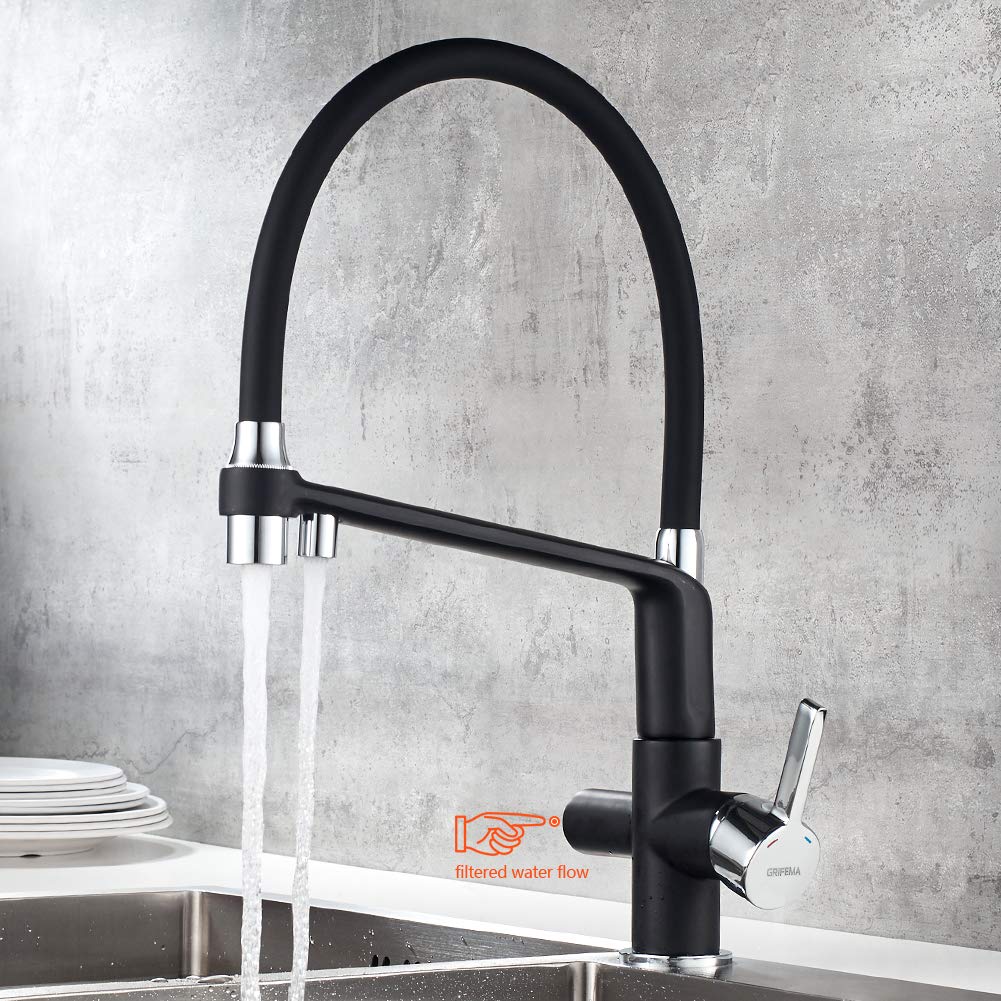 GRIFEMA G4010B-2 Grifo de Cocina Osmosis con 2 Salidas, Grifos Cocina Fregadero Giratorio a 360°, Latón, Negro [Exclusivo en Amazon]